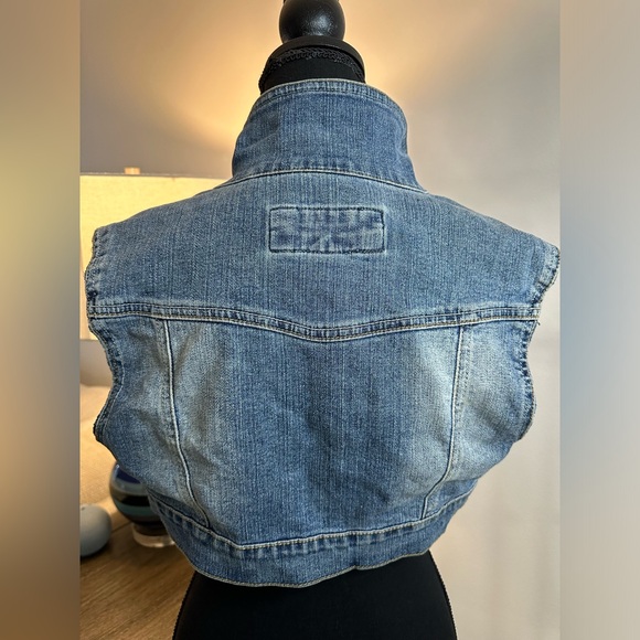 Americana Blues Distressed Embellished Sleeveless Vest - Size S - Picture 8 of 13